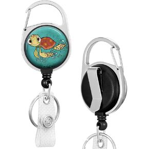 Badge Reels Holder Retractable Keychain Heavy Duty with ID Clip for Key Card Name Tag Cute Funny Fun Cartoon Turtle Nurse Work Office Key Retractor Leash Black Metal Carabiner Belt Clip ZJK530