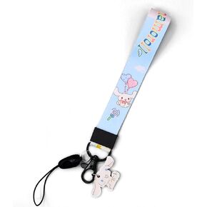 Cinnamorol Wristlet Strap for Key, Hand Wrist Lanyard Key Chain Holder, Wristlet Keychain for Women and Men, Wrist Lanyard for Keys, Cute Blue and White Keychain
