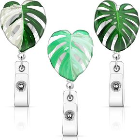 3 Pieces Badge Reel Retractable ID Badge Holder with Clip Leaf Badge Holder Retractable Badge Holder for Nurse Teacher Women Men Office, 1.6 x 1.8 Inches, Leaves in 3 Styles (Fresh Style)