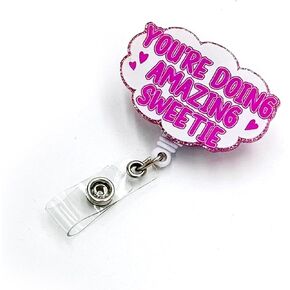 Tian Zhun Badge Reel Retractable with Alligator Clip Funny Acrylic Badge Holder Name Accessories with Beads for RN NICU Nurse Teacher Students Woman Man