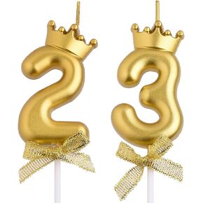 23rd 32nd Birthday Candles, Gold 32 23 Year Old Number Birthday Candles, Happy Birthday Party Cake Topper Decoration Gifts for Women Men