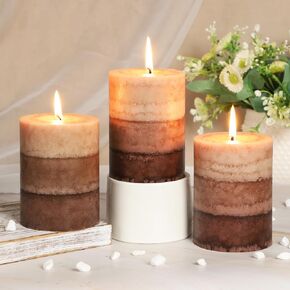 Coffee Pillar Candles, Aromatherapy Scented Candles, 35+ Hours Burn Long Lasting, Set of 3 Tall 3x4 Inch Dripless Pillar Candle, for Wedding and Home Décor