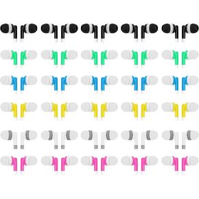 108 Packs Bulk Earbuds Classroom Headphones Wired in Ear Disposable Student Earphones Multiple Colors Individually Wrapped for School Travel or Home Use