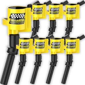High Performance Ford Ignition Coil Pack Set - 8 Pack Extra 15% Energy for F-150 F-250 F-350 4.6L 5.4L V8 DG508 DG457 DG472 DG491 EXPEDITION MUSTANG CROWN VICTORIA LINCOLN MERCURY (Yellow)