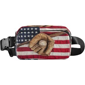 Vintage Baseball Bat Fanny Pack Crossbody Bags for Women Men American Flag Belt Bag Waterproof Fashion Waist Packs Unisex with Adjustable Strap for Running Workout Travel Hiking Cycling