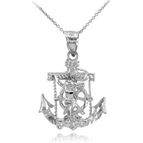 Men's Fine Jewelry 925 Sterling Silver Mariner's Cross with Crucifix Pendant Necklace