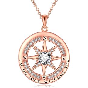 Compass Necklace for Women Sterling Silver Necklace Gifts for Wife - Wife Gifts, Gifts for Her - Wedding Anniversary for Wife, Wife Birthday Gift Ideas, Valentines Day Gifts for Her, Wife Valentines Day Gifts - I Love You Gifts for Her