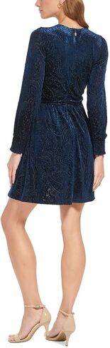 فستان تومي هيلفيغر نسائي مخملي ملائم ومتوهج بأكمام طويلة وخط عنق فائض in Kuwait