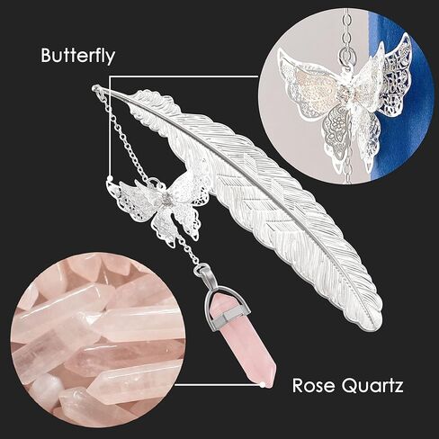 مجموعة الإشارات المرجعية المعدنية - 4 قطع من الإشارات المرجعية المعدنية ذات الريش العتيق مع قلادة كريستال على شكل فراشة، هدية تقدير المعلم، هدايا للنساء والفتيات قارئات الكتب، هدية عيد الحب للأمهات in Kuwait