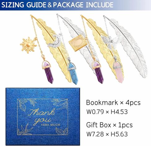 مجموعة الإشارات المرجعية المعدنية - 4 قطع من الإشارات المرجعية المعدنية ذات الريش العتيق مع قلادة كريستال على شكل فراشة، هدية تقدير المعلم، هدايا للنساء والفتيات قارئات الكتب، هدية عيد الحب للأمهات in Kuwait