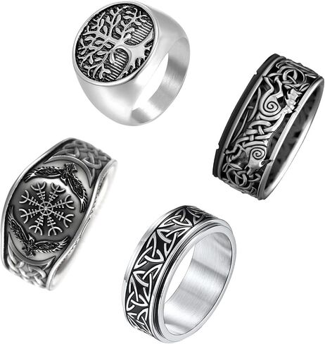Rings for Men Celtic Knot Viking Signet Stainless Steel Anxiety Band Ring Biker Thumb Vintage Retro Gothic Party 4 PCS Set Size 7-12 in Saudi Arabia