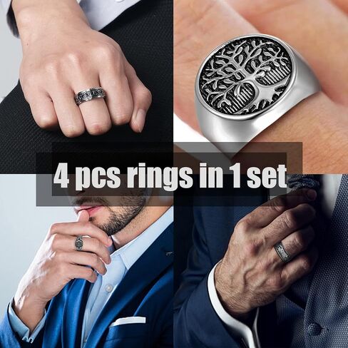 Rings for Men Celtic Knot Viking Signet Stainless Steel Anxiety Band Ring Biker Thumb Vintage Retro Gothic Party 4 PCS Set Size 7-12 in Saudi Arabia