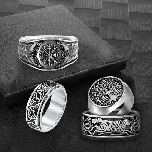 Rings for Men Celtic Knot Viking Signet Stainless Steel Anxiety Band Ring Biker Thumb Vintage Retro Gothic Party 4 PCS Set Size 7-12 in Saudi Arabia