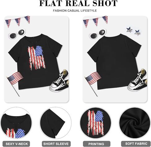 HDLTE Womens Plus Size American Flag Tops Ring Hole V-Neck Blouse 4th of July Patriotic Shirts 2X - 5X in Saudi Arabia