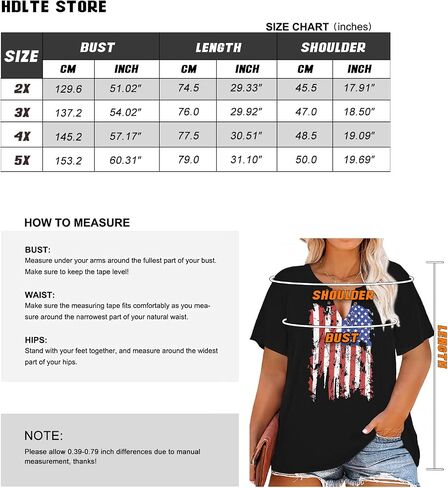 HDLTE Womens Plus Size American Flag Tops Ring Hole V-Neck Blouse 4th of July Patriotic Shirts 2X - 5X in Saudi Arabia