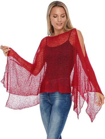 SHU-SHI Womens Lightweight Summer Poncho Shrug Cold-Shoulder Tunic Top Cover Up in Saudi Arabia