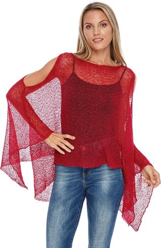 SHU-SHI Womens Lightweight Summer Poncho Shrug Cold-Shoulder Tunic Top Cover Up in Saudi Arabia
