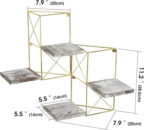 J JACKCUBE DESIGN Wall Mounted Floating Shelves, Set of 2 Gold Frame and Rustic Wooden Planter Display Organizer Shelf for Bedroom, Living Room, Bathroom, Kitchen and Office Decor- MK687A in Saudi Arabia