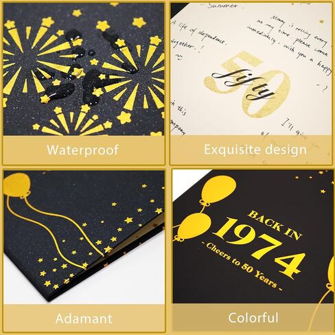 هدية عيد الميلاد الخمسين للرجال أو النساء من كرينكس، ملصق عيد ميلاد إبداعي في عام 1974، كتاب توقيع ضيف عيد الميلاد الخمسين العملاق لتزيين حفلات عيد الميلاد الخمسين باللونين الأسود والذهبي in Kuwait