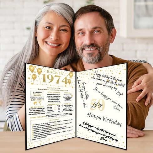 هدية عيد الميلاد الخمسين للرجال أو النساء من كرينكس، ملصق عيد ميلاد إبداعي في عام 1974، كتاب توقيع ضيف عيد الميلاد الخمسين العملاق لتزيين حفلات عيد الميلاد الخمسين باللونين الأسود والذهبي in Kuwait