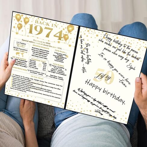 هدية عيد الميلاد الخمسين للرجال أو النساء من كرينكس، ملصق عيد ميلاد إبداعي في عام 1974، كتاب توقيع ضيف عيد الميلاد الخمسين العملاق لتزيين حفلات عيد الميلاد الخمسين باللونين الأسود والذهبي in Kuwait