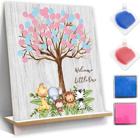 ALodr Baby Shower Guest Book Fingerprint Tree Sign, Jungle Safari Theme Gender Reveal Supplies, Wooden Fingerprint Guest Book, Gender Reveal Keepsake, Personalized Alternative Guest Book in Saudi Arabia
