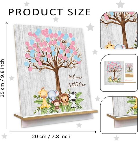 ALodr Baby Shower Guest Book Fingerprint Tree Sign, Jungle Safari Theme Gender Reveal Supplies, Wooden Fingerprint Guest Book, Gender Reveal Keepsake, Personalized Alternative Guest Book in Saudi Arabia