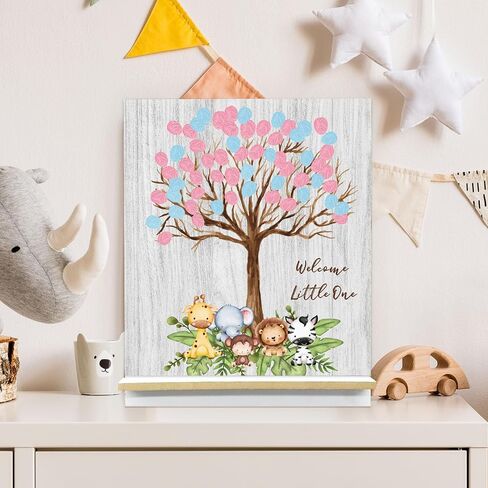 ALodr Baby Shower Guest Book Fingerprint Tree Sign, Jungle Safari Theme Gender Reveal Supplies, Wooden Fingerprint Guest Book, Gender Reveal Keepsake, Personalized Alternative Guest Book in Saudi Arabia