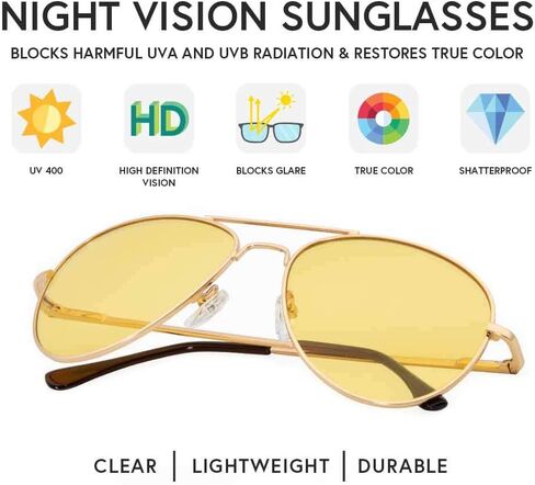 نظارات VITENZI للرؤية الليلية للرجال والنساء مضادة للوهج وآمنة للقيادة الليلية والنهارية عالية الدقة باللون الأصفر ميلان in Kuwait