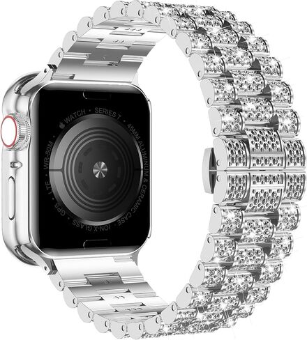iiteeology Compatible with Apple Watch Band 45mm 44mm 41mm 40mm, Women Rhinestone Stainless Steel Band with Bling Diamond Case for iWatch Series 9/8/7/6/5/4/SE in Saudi Arabia
