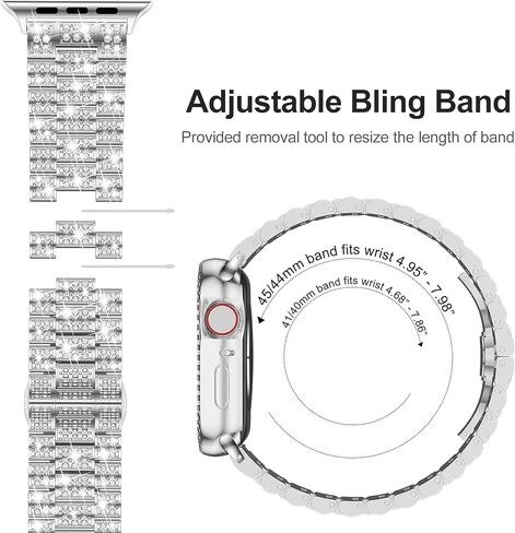 iiteeology Compatible with Apple Watch Band 45mm 44mm 41mm 40mm, Women Rhinestone Stainless Steel Band with Bling Diamond Case for iWatch Series 9/8/7/6/5/4/SE in Saudi Arabia