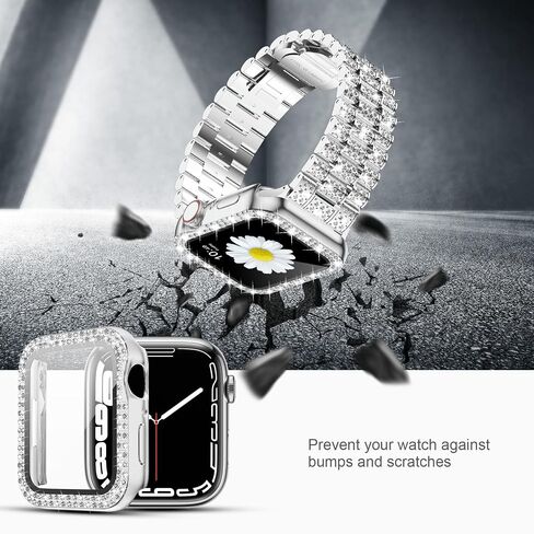 iiteeology Compatible with Apple Watch Band 45mm 44mm 41mm 40mm, Women Rhinestone Stainless Steel Band with Bling Diamond Case for iWatch Series 9/8/7/6/5/4/SE in Saudi Arabia