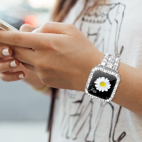 iiteeology Compatible with Apple Watch Band 45mm 44mm 41mm 40mm, Women Rhinestone Stainless Steel Band with Bling Diamond Case for iWatch Series 9/8/7/6/5/4/SE in Saudi Arabia