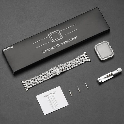 iiteeology Compatible with Apple Watch Band 45mm 44mm 41mm 40mm, Women Rhinestone Stainless Steel Band with Bling Diamond Case for iWatch Series 9/8/7/6/5/4/SE in Saudi Arabia