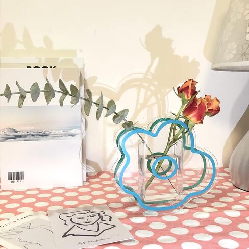 BLOFLO Flower Vase, Small Bouquet Holder, Acrylic Vases, Clear Vase, Contemporary Décor for Home Office Wedding (Orange Acrylic Flower) in Saudi Arabia