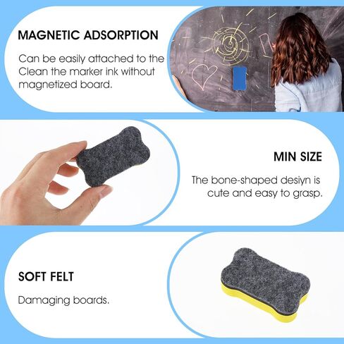 Sibba 8 Pack Magnetic Whiteboard Eraser, White Board Erasers for Kids Classroom, Bone-Shaped Dry Erase Eraser for Classroom, Home, Office (4 Color, 2.75 × 1.57 × 0.78 inches) in Kuwait