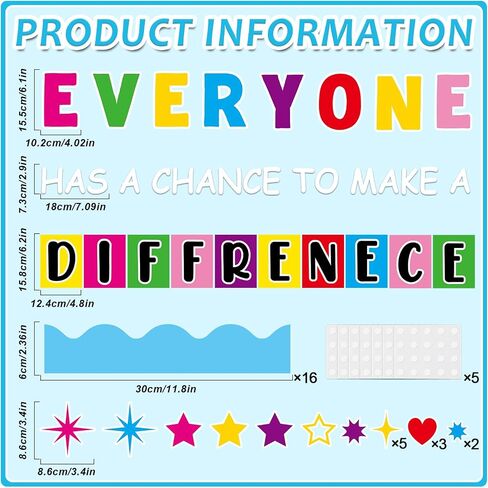 Motivational Bulletin Board Decoration Set Classroom Inspirational Quotes Everyone Has a Chance to Make a Difference Classroom Cutouts for Elementary School Bulletin Board Wall Supplies in Saudi Arabia