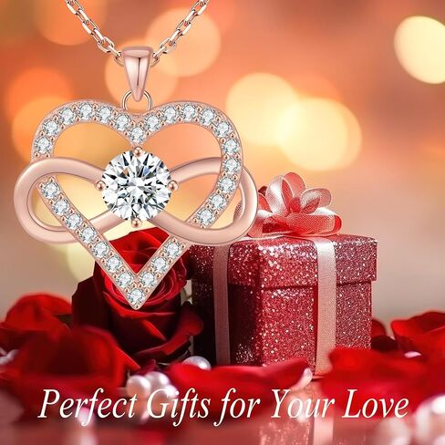 OKISIL قلادات قلادة على شكل قلب إنفينيتي للنساء، مطلية بالذهب عيار 18 قيراط ومجوهرات من الفضة الإسترلينية S925، مجموعة 5A تشيكوسلوفاكيا، هدايا عيد الميلاد السنوية لعيد الميلاد للنساء وصديقتها وزوجته وأمها وأختها in Kuwait