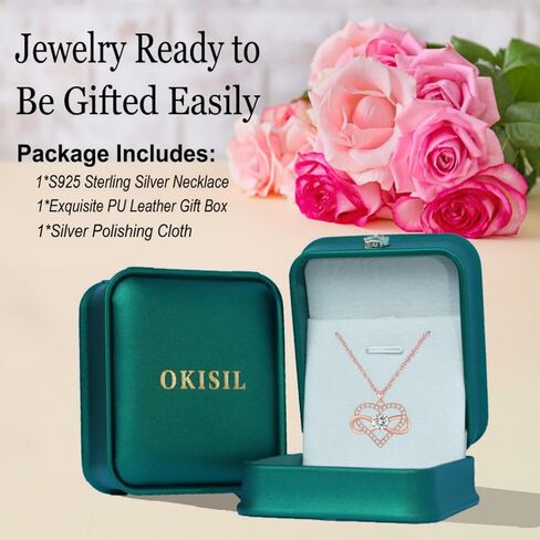 OKISIL قلادات قلادة على شكل قلب إنفينيتي للنساء، مطلية بالذهب عيار 18 قيراط ومجوهرات من الفضة الإسترلينية S925، مجموعة 5A تشيكوسلوفاكيا، هدايا عيد الميلاد السنوية لعيد الميلاد للنساء وصديقتها وزوجته وأمها وأختها in Kuwait
