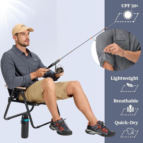 Men's UPF 50+ Sun Protection Fishing Shirts Long Sleeve Lightweight Hiking Travel Work Button Down Shirt Zipper Pocket in Kuwait