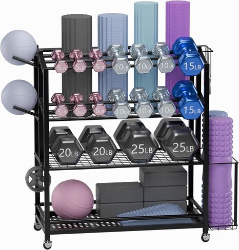 Yoga Mat Storage Rack,Home Gym storage Rack Yoga Mat Holder,Workout Equipment Storage for Yoga Mat,Foam Roller,dumbbell rack with Wheels and Hooks,Gym Equipment Storage for Home in Saudi Arabia