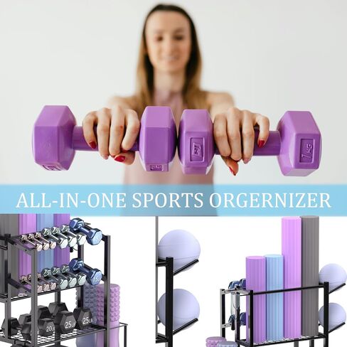 Yoga Mat Storage Rack,Home Gym storage Rack Yoga Mat Holder,Workout Equipment Storage for Yoga Mat,Foam Roller,dumbbell rack with Wheels and Hooks,Gym Equipment Storage for Home in Saudi Arabia
