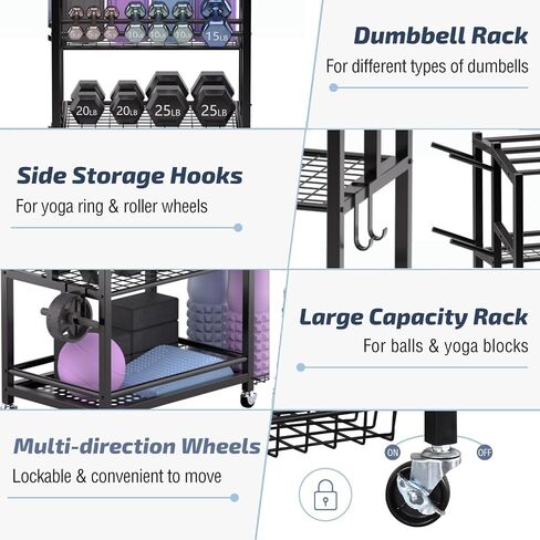 Yoga Mat Storage Rack,Home Gym storage Rack Yoga Mat Holder,Workout Equipment Storage for Yoga Mat,Foam Roller,dumbbell rack with Wheels and Hooks,Gym Equipment Storage for Home in Saudi Arabia