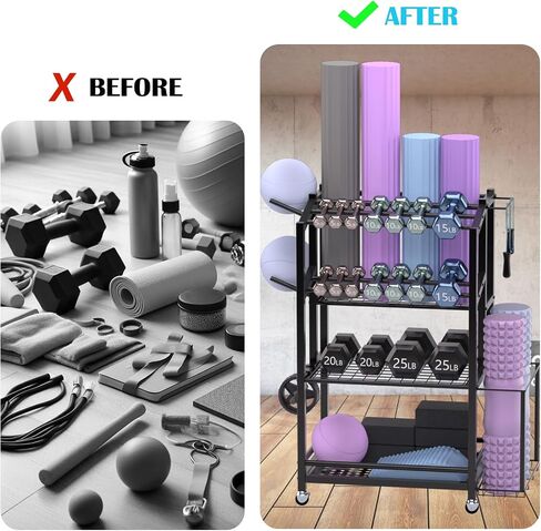 Yoga Mat Storage Rack,Home Gym storage Rack Yoga Mat Holder,Workout Equipment Storage for Yoga Mat,Foam Roller,dumbbell rack with Wheels and Hooks,Gym Equipment Storage for Home in Saudi Arabia