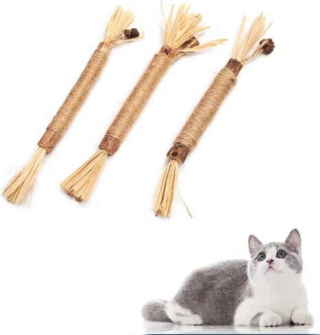 cat chew Sticks - 3 Pack, Catnip chew Sticks cat Toys, Teething Toys, Suitable for so Age and Breed of Cats（Raffia） in Saudi Arabia