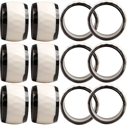 Napkin Rings Set of 12 for Dining Table Decoration Parties Everyday Metal Napkin Holder Napkin Rings for Dinner Table Decor, Wedding, Banquet, Party - Midnight White Flour in Kuwait