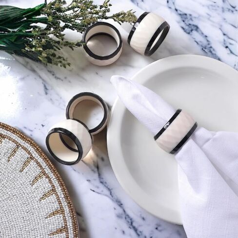 Napkin Rings Set of 12 for Dining Table Decoration Parties Everyday Metal Napkin Holder Napkin Rings for Dinner Table Decor, Wedding, Banquet, Party - Midnight White Flour in Kuwait