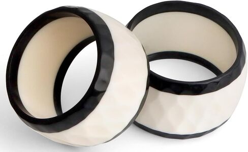 Napkin Rings Set of 12 for Dining Table Decoration Parties Everyday Metal Napkin Holder Napkin Rings for Dinner Table Decor, Wedding, Banquet, Party - Midnight White Flour in Kuwait