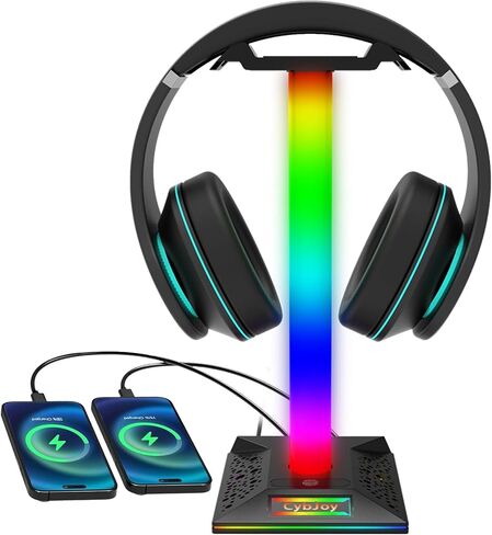 RGB Headset Stand, Gaming Headphone Stand with 2 USB Charging Ports,10 Light Modes Headset Holder PC Gaming Accessories, Suitable for All Earphone Accessories, Gift for Boys Men Gamers in Saudi Arabia