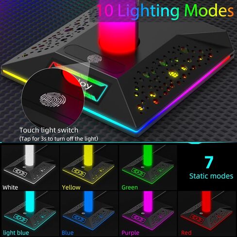 RGB Headset Stand, Gaming Headphone Stand with 2 USB Charging Ports,10 Light Modes Headset Holder PC Gaming Accessories, Suitable for All Earphone Accessories, Gift for Boys Men Gamers in Saudi Arabia